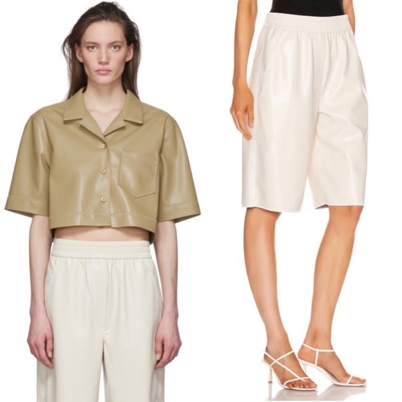NANUSHKA Ivory Faux Leather High Rise Elastic Waist Knee Length Bermuda Short XS - Picture 3 of 16